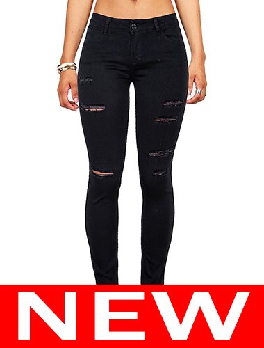 Women's Hight Waisted Butt Lift Stretch Ripped Skinny Jeans Distressed Denim Pants (US 4, Black 16)