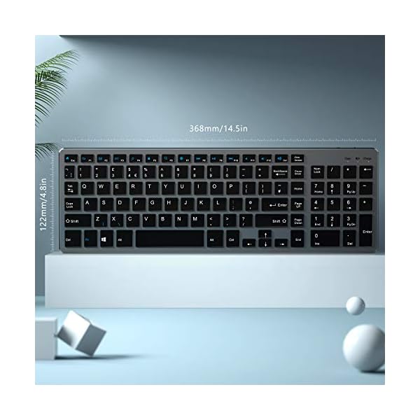 Wireless-Keyboard-24GHz-Ultra-Slim-Rechargeable-Wireless-Keyboard-with-Numeric-Keypad-for-Computer-PC-Laptop-Surface-QWERTY-UK-Layout-Gray Vivefox Wireless Keyboard, 2.4GHz Ultra Slim Rechargeable Wireless Keyboard with Numeric Keypad for Computer, PC, Laptop…