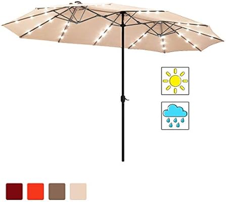 Amazon Com Tangkula 15 Ft Solar Led Patio Double Sided Umbrella Outdoor Extra Large Market Umbrella With 36 Led Lights Solar Powered Led Umbrella With Crank Handle 12 Ribs Solar Outdoor Twin Table