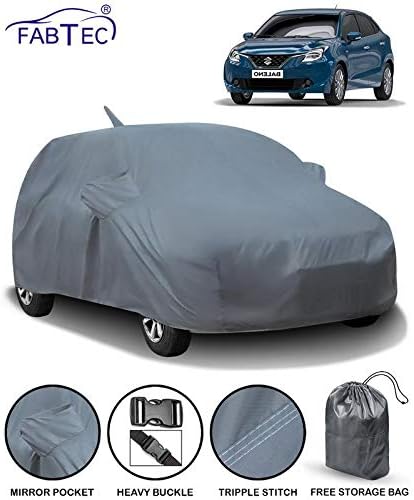 Fabtec Car Body Cover for Maruti Baleno 2018 with Mirror Pocket Antenna & Storage Bag (Heavy Duty)