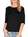 ALLY-MAGIC Women's 3/4 Sleeve T-Shirt O-Neck Casual Loose Top Cotton Blouses