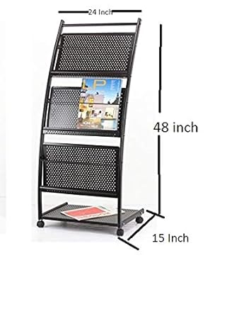 Lepose 4 Tray Magazine Stand and Newspaper Stand/Catalog, Brochure Stand(Metalic Black)