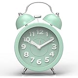 Pilife 3" Cute Twin Bell Alarm Clock for Bedroom,Retro Vintage Analog Alarm Clock with non Ticking, Super Loud for Heavy Sleepers (Mint Green)