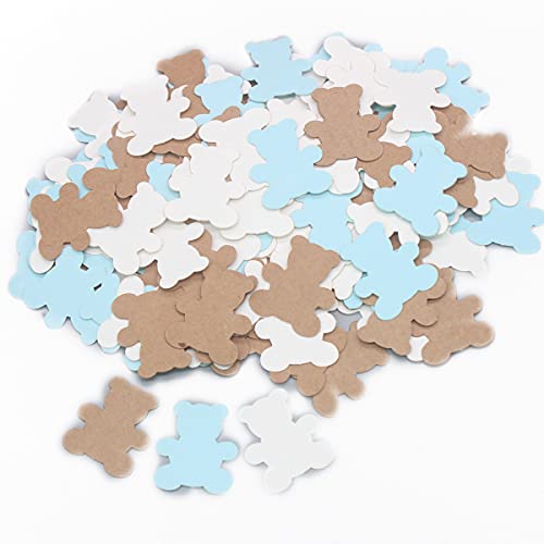 300PCS Blue Kraft Brown Teddy Bear Baby Shower Paper Confetti Sprinkles Table Scatters First Birthday Woodland Party Decoration