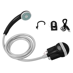 Accu douche camping, 5 volt USB, incl. dompelpomp met filter, 2 meter slang, 60 cm USB-oplaadkabel, accuvermogen 60 min.