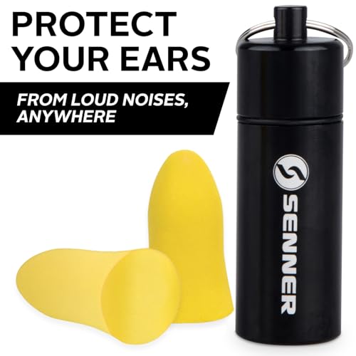 Senner SchaumPro Hearing Protection for a Peaceful Sleep or Protection at Work - Earplugs with High Noise Insulation (SNR) of 35 dB, Receives Alarm Tones, 60 Pairs with Aluminium Container for Transport