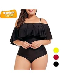 NUONITA Trajes de baño de una pieza para dama, talla grande, sin hombros, con volantes, para la playa