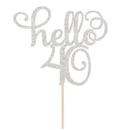 Sliver Glitter Hello 40 Cake Topper - Cheer to 40th Years - 40 and Fabulous Cake Topper - 40th Birthday/Wedding Anniversary Party Sign Decorations