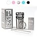 F-32 20 Oz. Stainless Steel Tumbler Premium Bundle - Sky Blue Pink Black White Colors - Stainless Straw + Cleaning Brush + Splash Proof Lid + Silver Gift Box + Manual