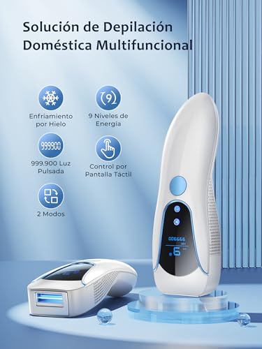 IPL Laser Epilator with Cooling Function, 19.35 J Pulsed Light Epilator with 9 Energy Level, 2 Modes, 999,900 Pulsed Light for Women and Men, Legs, Bikini, Armpits, Face, Blue Body