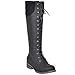 Generation Y Knee High Mid Calf Boots Knitted Calf and Lace Up Zipper Closure Comfort Low Heels Shoes