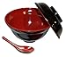 Happy Sales Set of Rice Miso Soup Bowl with Lid and Spoon Black & Red Color 16 oz