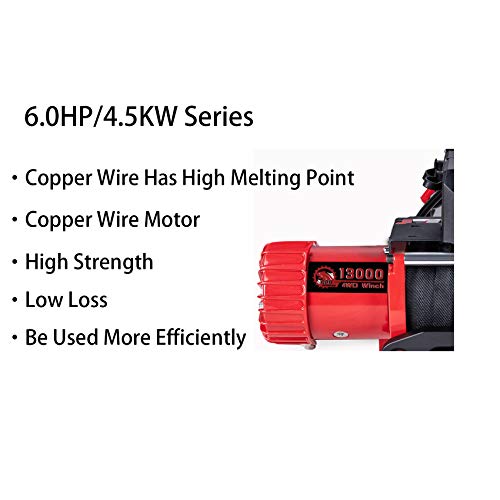 OPENROAD 13000Lbs 12 Volts Electric Winch, Winch for Truck/4×4/Jeep, 13000Lbs/5896kg Electric Winch Kit, with 26m/85ft Winch Synthetic Rope, Towing Off-Road Electric Winch Recovery kit (13000Lbs Red) - Image 4