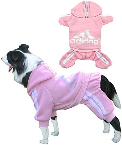 Rdc Pet Adidog Dog Hoodies, Clothes,Fleece Jumpsuit Warm Sweater,4 Legs Cotton Jacket Sweat shirt Coat for Small Dog Medium Dog Large Dog (Pink,3XL)
