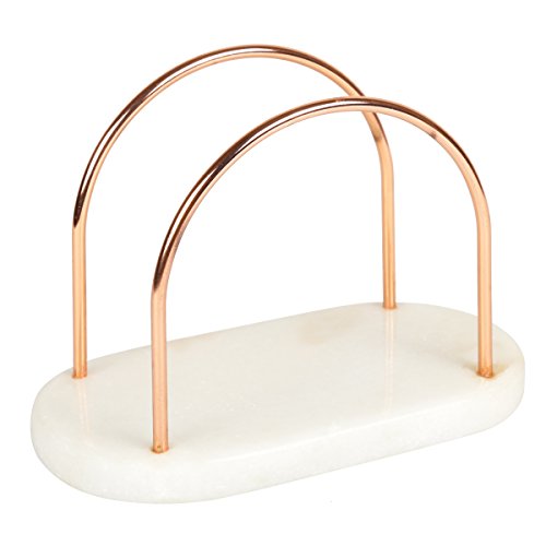 Creative Home Natural Marble & Wire Napkin Holder with Copper Finish, White