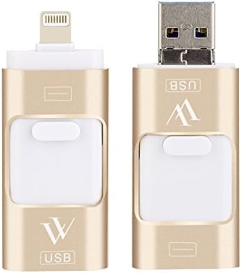 USB Flash Drive for iphone 32 GB USB 3.0 Memory Expansion, 3 in 1 External Pen-Drive Storage Memory Stick for Apple ios Mac Android Windows (Gold)