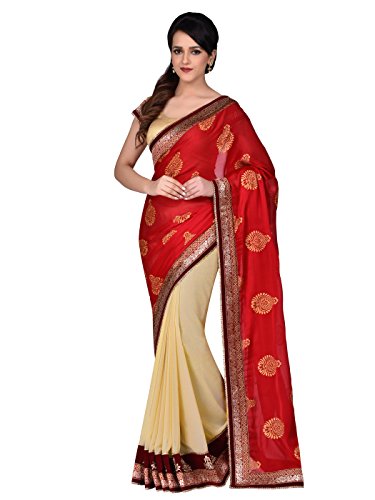 Shonaya red,beige georgette embroidered saree &unst…