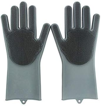 DONDA Magic Reusable Silicon Cleaning Hand Gloves with Wash Scrubber for Kitchen Dish Wash,Bathroom Cleaning,Car wash & Pet Hair Care (Grey)
