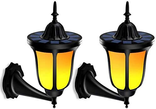EEPT Outdoor Solar Flame Wall Light, 2Pack Garden Weatherproof LED Light Wall Mount Landscape Garden Light