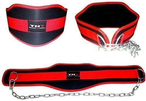 Body Contour Dipping Belt 'BRUTAL' RED Neoprene Contoured Design with Heavy Duty Chain, TNT Fitness Power Sports Gear, Home & Gym Use
