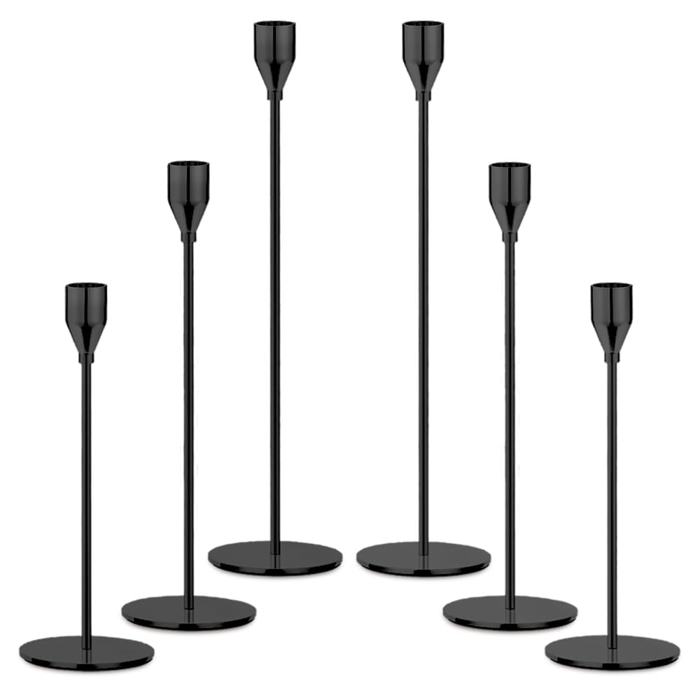 MIVITOOM 6 Packs Black Candle Holders Metal Taper Candle Holder, Tall Candle Stand,Candlestick Decorative Piece for Living Room Table Mantel Wedding Candle light Dinner