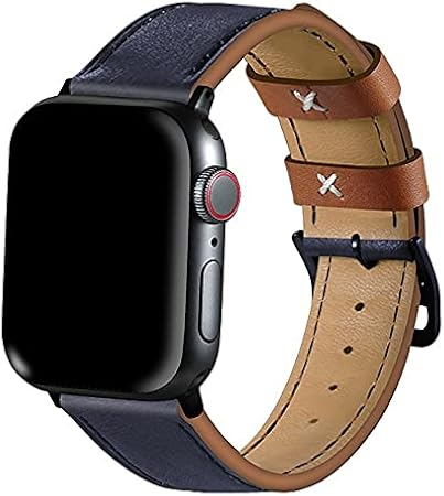 Amazon 38mm 40mm ブルー ブラックライン Apple Watch アップルウォッチ ７色 Contrast Color Design Real Leather Belt コンストラクト カラー デザイン リアル レザー ベルト シンプル 定番 高級 ビジネス アップルウォッチストラップ オリジナル バンド 美しい