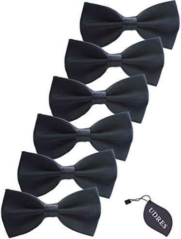UDRES 6 Pack Solid Satin Pre-tied Tuxedo Adjustable Neck Bowtie for Wedding Party