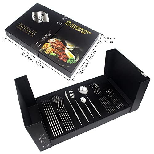 Gosyfeti 24 PCS Tableware Sets Cultery Dinnerware Flatware 410 Food-grade Stainless Steel Dinner Knives, Forks, Spoons, Mini Spoons, 6 Sets (Silver)