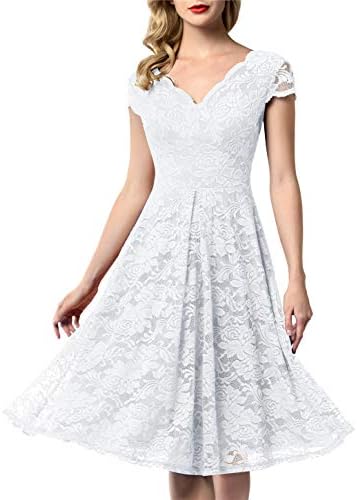 AONOUR Women's Vintage Floral Lace Bridesmaid Dress 3/4 Sleeve Wedding Party Midi Dress