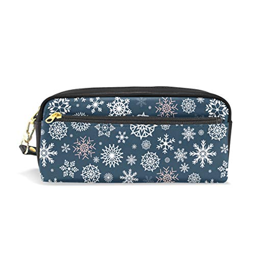 Snowflake Winter Blue Pencil Pounch Case Pen Bag Zipper Boy Girl Teen Women College School Writing Supply