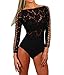 Shawhuwa Womens Sexy Floral Lace Cut Out Long Sleeve Bodysuit Clubwear Tops (Medium, Black 12)