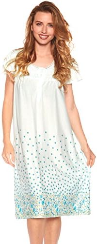 Womens Nightgown Sleepwear Cotton Pajamas - Womans Short Sleeve Sleep Dress Nightshirt (3X, Green-00108)