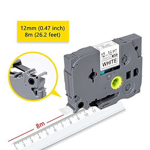 Replace TZe231 TZ P-Touch Label Tape Standard Laminated Label Tapes TZe-231 TZ231 TZ-231 Compatible for Brother P Touch PT-H100 PT-D210 PT-H110 PT-D400AD PT-D600 1/2-Inch x 26.2Feet (12mm x 8m) 6-Pack