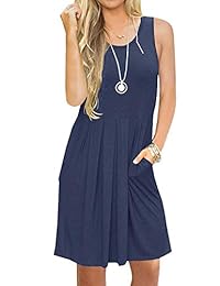 PAPOSON Vestido sin mangas plisado suelto casual con bolsillo verano Swing Tank