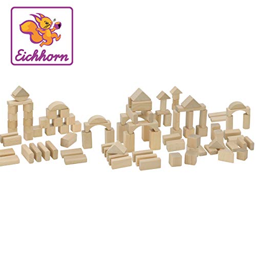 Eichhorn 100 naturfarbene Holzbausteine in der Trommel zur Aufbewahrung, FSC 100% zertifiziertes Buchenholz…