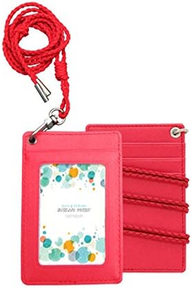 Basic Slim Credit Card Holder Id Card Case Holder Useful Purse with Neck Strap (Red)