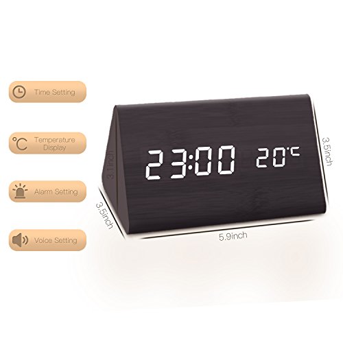 LED Desk & Shelf Wooden Alarm Clock Temperature Display, Specialty Digital Clocks Thermometer Weather Monitor Clocks Children's Night Lights Nursery Clocks for Travel Home Decor - Thumbnail 2