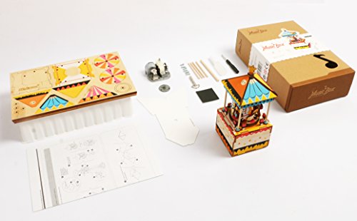 Hands Craft AM304 3D Wooden Puzzle - DIY Hand Crank Music Box- Merry-go-Round Educational Toy- Plays You are my sunshine- Perfect Gift for Christmas, Birthday, Baby Shower, Valentines, Mother's Day