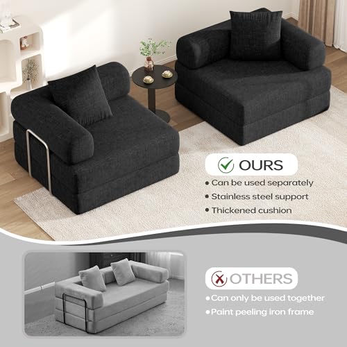 DURASPACE 78" Convertible Sofa Bed, Folding Sleeper Sofa Memory Foam Boneless Loveseat, Modular Sectional Sofa Couch for Living Room(Black)