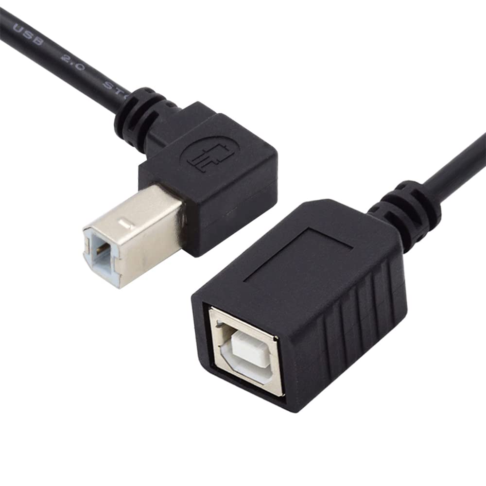 NFHK USB 2.0 B Type Male to Female Extension Cable Down Angled 90 Degree 20cm for Printer Scanner Disk
