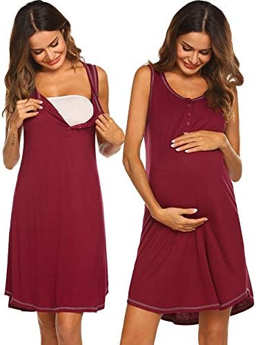 Adornlove Sleepshirts Womens Maternity Nightgowns Soft Knit Sleepwear Sleeveless Nightdress S-XXL