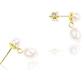 Baroque Freshwater Pearl Earrings for Women, 18K Gold Plated Teardrop Dangle Earrings with S925 Sterling Silver, Long Bridal Wedding Prom Formal Jewelry Gifts