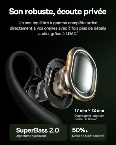 Eli Sport2 Open Ear Écouteurs, Écouteurs Sport à Conduction Aérienne avec Courbe de Confort S, 45H d’Autonomie, SuperBass 2.0, IPX7, Bluetooth 6.0, Appels Clairs avec 4 Micros IA