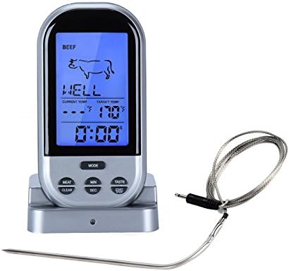 Wireless Remote BBQ Meat Thermometer - Remote BBQ, Smoker, Grill, Oven, Digital Meat Thermometer - Larger LED Display and added Multi - Function-Silver …