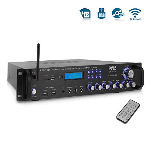 Pyle Bluetooth Hybrid Amplifier Receiver – Home Theater Pre-Amplifier with Wireless Streaming Ability, MP3/USB/SD/AUX/FM Radio (3000 Watt) (Renewed)