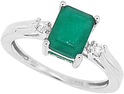 Three Stone Emerald Cut Genuine Emerald Diamond Ring,14Kt White Gold-6