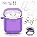LKDEPO 7 in 1 Airpods Case Accessories Set Compatible with Apple AirPods 2 & 1 [Front LED Not Visible] [Include Protective Silicone Case Cover/Ear Hook/Keychain/Strap/Travel Coin Bag] (Purple)