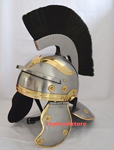 Medieval Kinght Roman Centurion Armour Helmet with Black Crest Plume-Replica