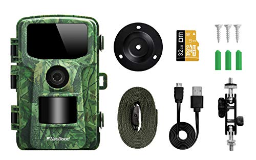 Usogood Trail Camera with 32GB SD Card 1080P Game Camera with Night Vision Motion Activated Waterproof 2.4" LCD Screen for Outdoor Wildlife Monitoring, Garden, Home Security Surveillance