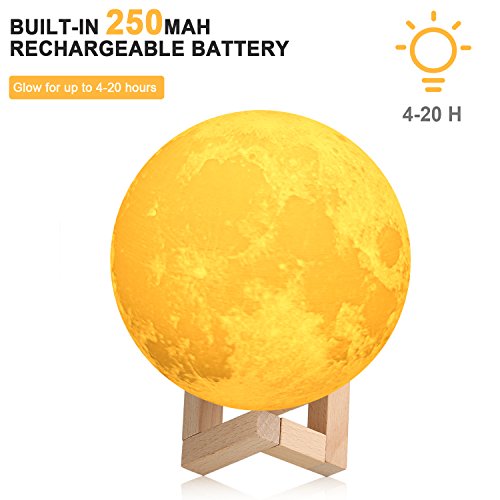 image for Kingpeony 3D Space Moon Lamp 5.9in with Stand, 3D Printing Moon Night 